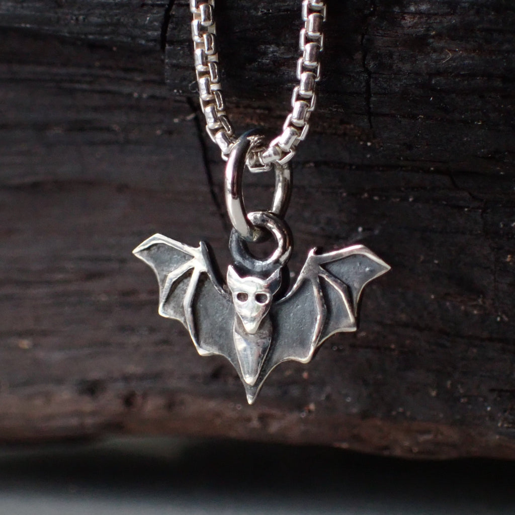 Sterling silver bat charm necklace