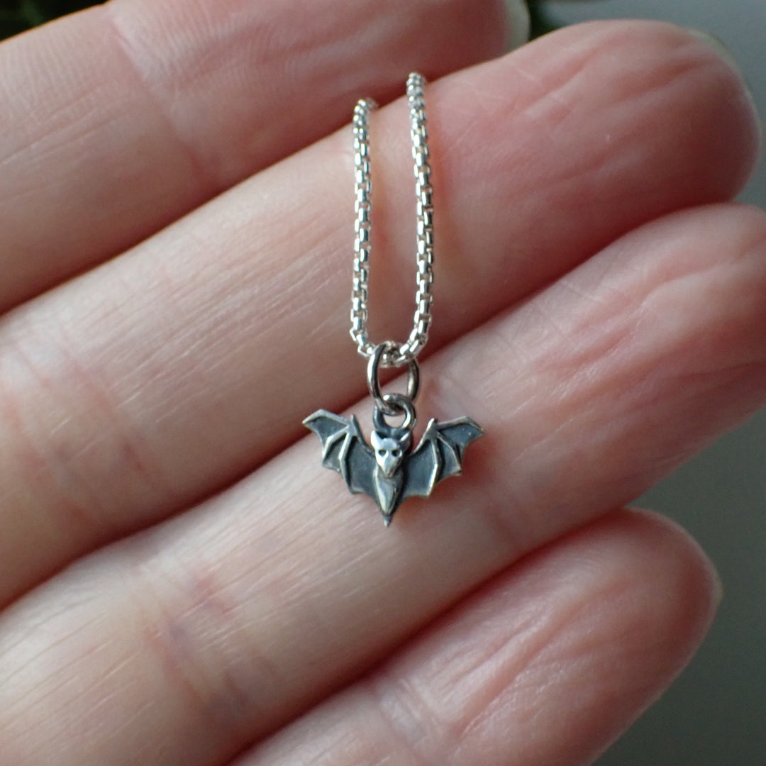 sterling silver bat charm necklace
