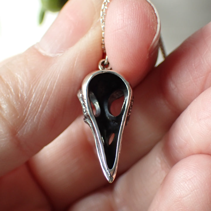 Sterling silver raven skull necklace