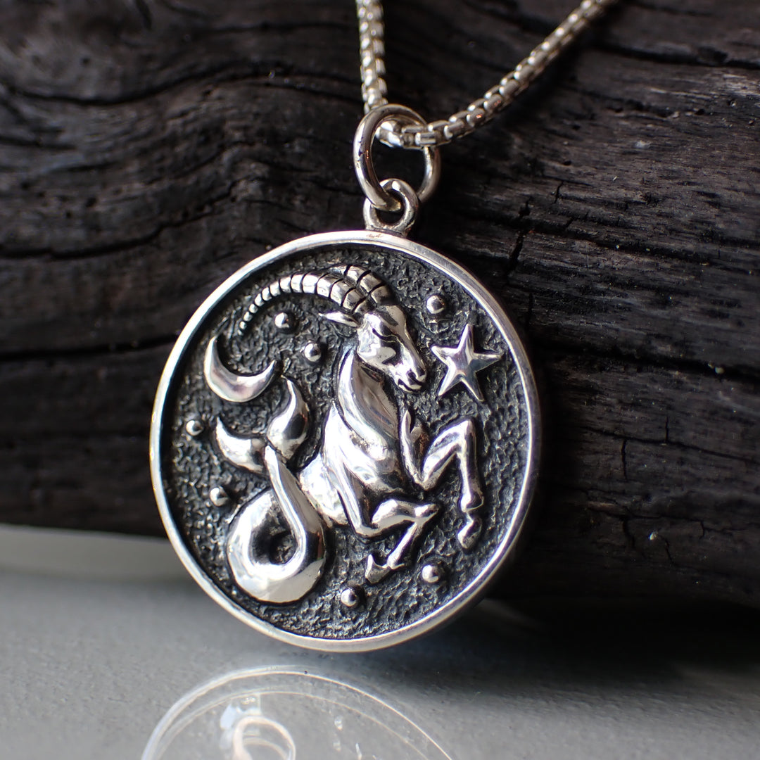 Sterling Silver Double Sided Capricorn Necklace made from Recycled Silver