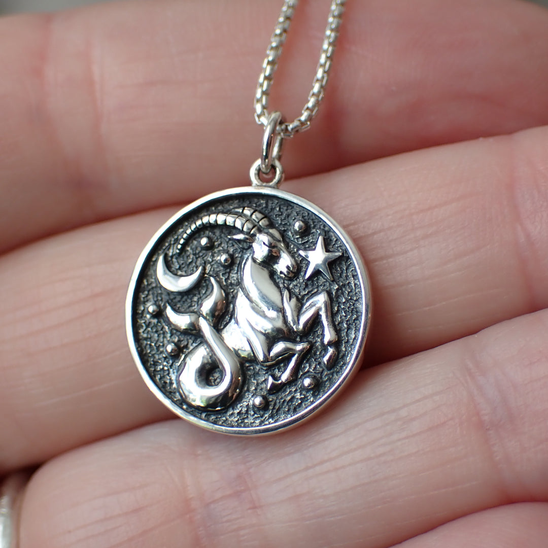 Sterling Silver Double Sided Capricorn Necklace made from Recycled Silver