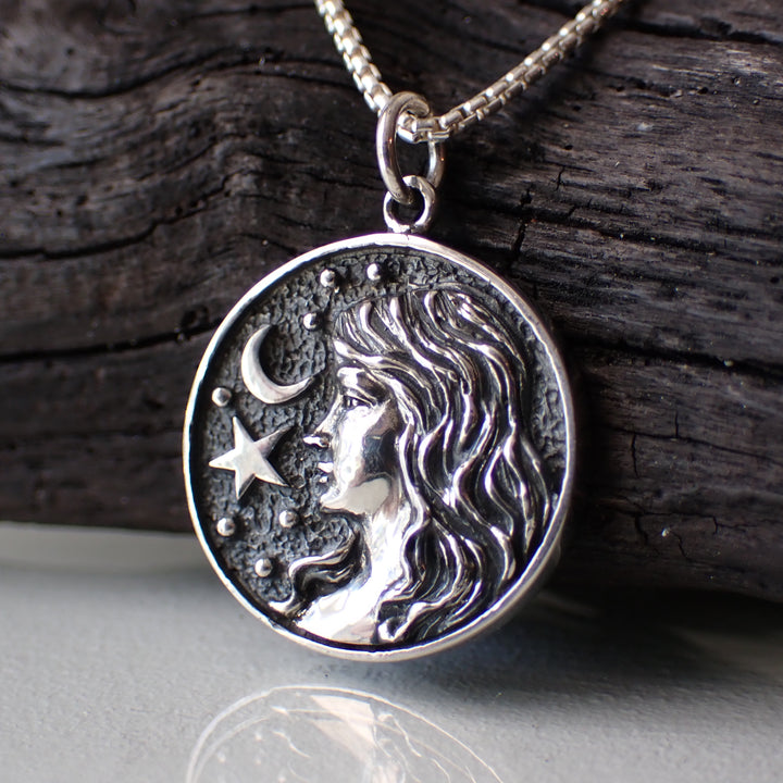 Sterling Silver Double Sided Virgo Necklace made from Recycled Silver