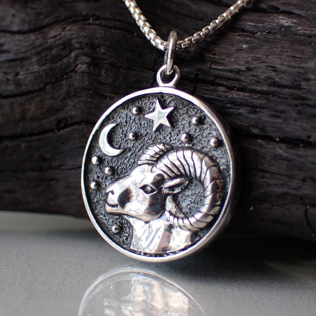 Sterling Silver Double Sided Aries Necklace made from Recycled Silver