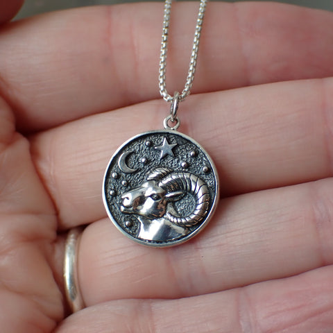 Sterling Silver Double Sided Aries Necklace made from Recycled Silver