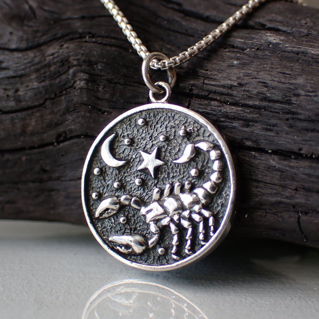 Sterling Silver Double Sided Scorpio Necklace made from Recycled Silver