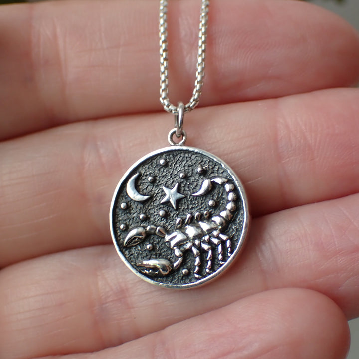 Sterling Silver Double Sided Scorpio Necklace made from Recycled Silver