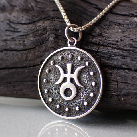 Sterling Silver Double Sided Aquarius Necklace made from Recycled Silver 