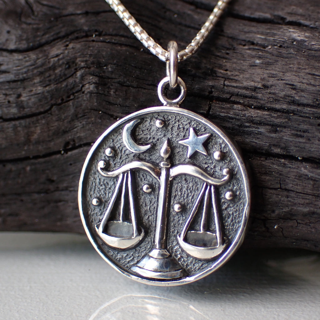 Sterling Silver Double Sided Libra Necklace made from Recycled Silver