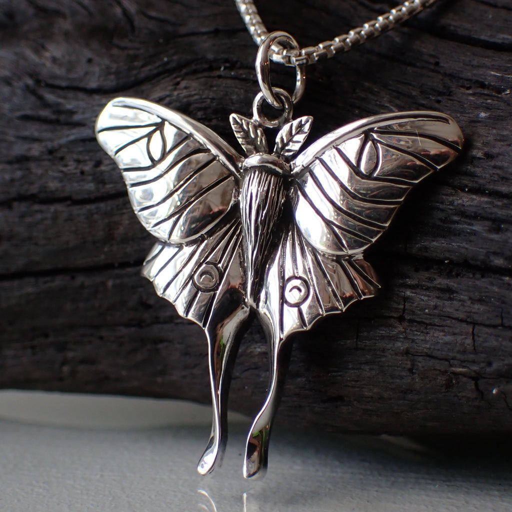 Sterling Silver Luna Moth Charm Necklace made from Recycled Silver