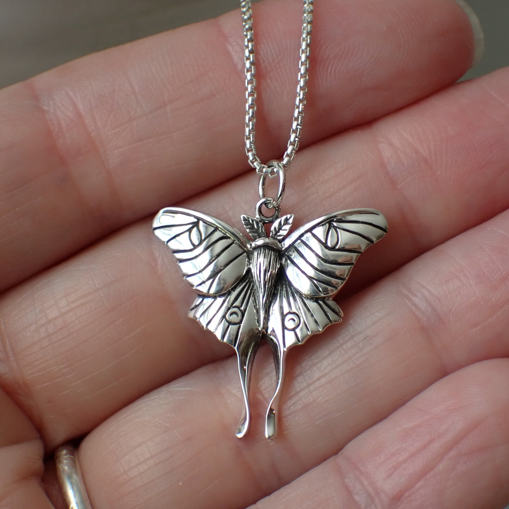 Sterling Silver Luna Moth Charm Necklace made from Recycled Silver