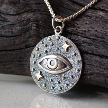 Sterling Silver Mixed Metals Cosmic Eye Talisman Necklace made from Recycled Silver