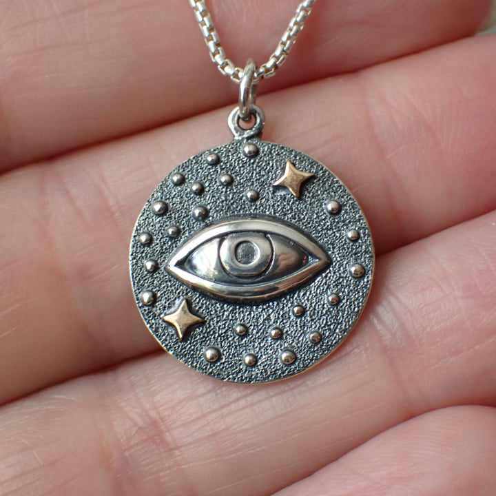 Sterling Silver Mixed Metals Cosmic Eye Talisman Necklace made from Recycled Silver