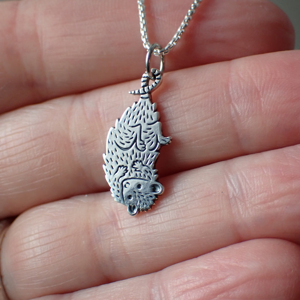 sterling silver possum hanging charm necklace
