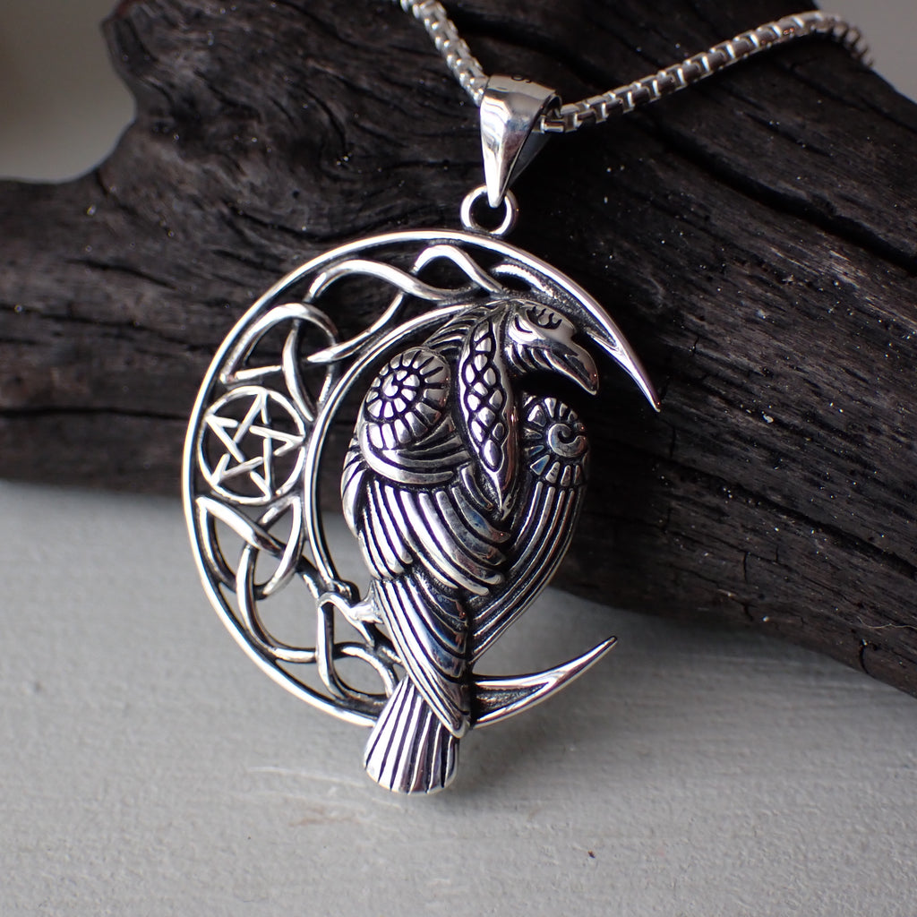 sterling silver Celtic crow charm necklace