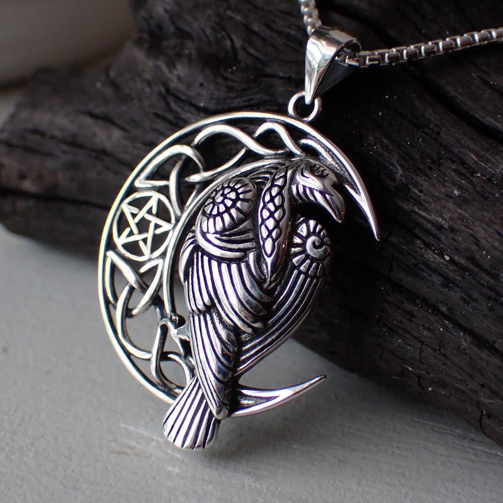 sterling silver Celtic crow charm necklace