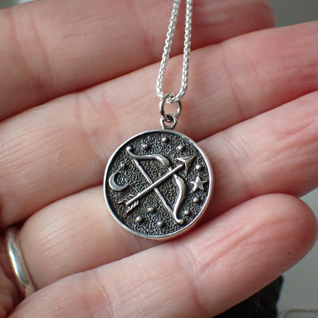 recycled sterling silver Sagittarius charm necklace
