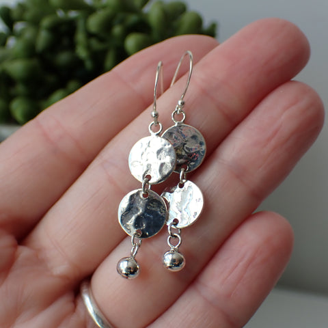 sterling silver hammered drop simple earrings