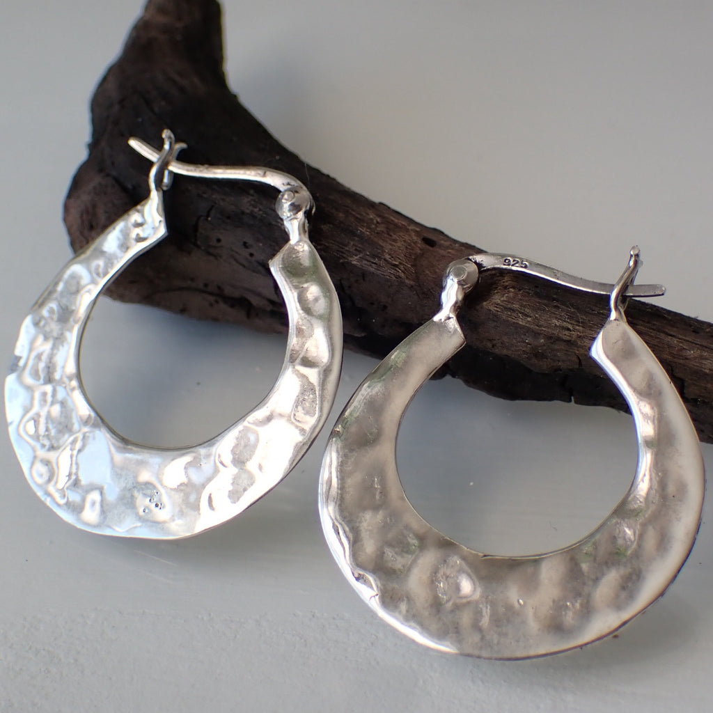 sterling silver hammered hoop earrings