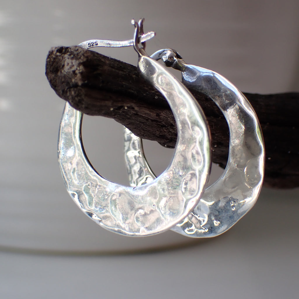 sterling silver hammered hoop earrings