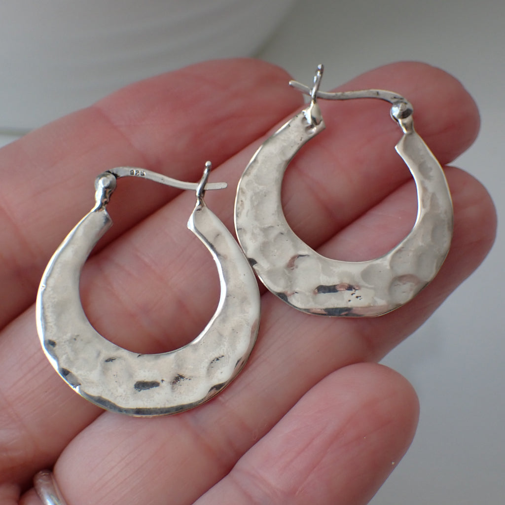 sterling silver hammered hoop earrings