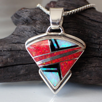 red opal and jet inlaid pendant by nataani