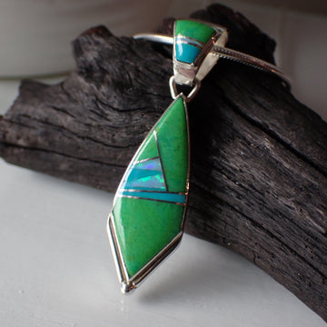 Gaspeite, Turquoise & Opal sterling silver navajo native american pendant