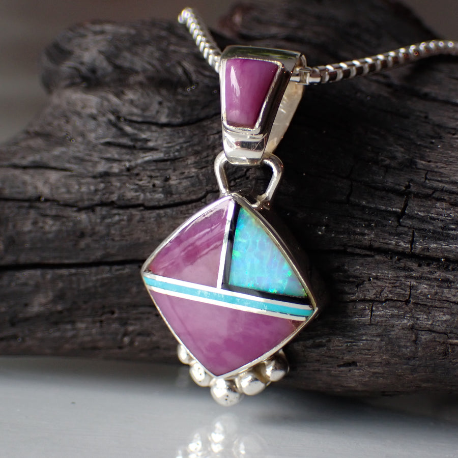 sugilite jet & opal inlay native american navajo silversmith emma arviso necklace