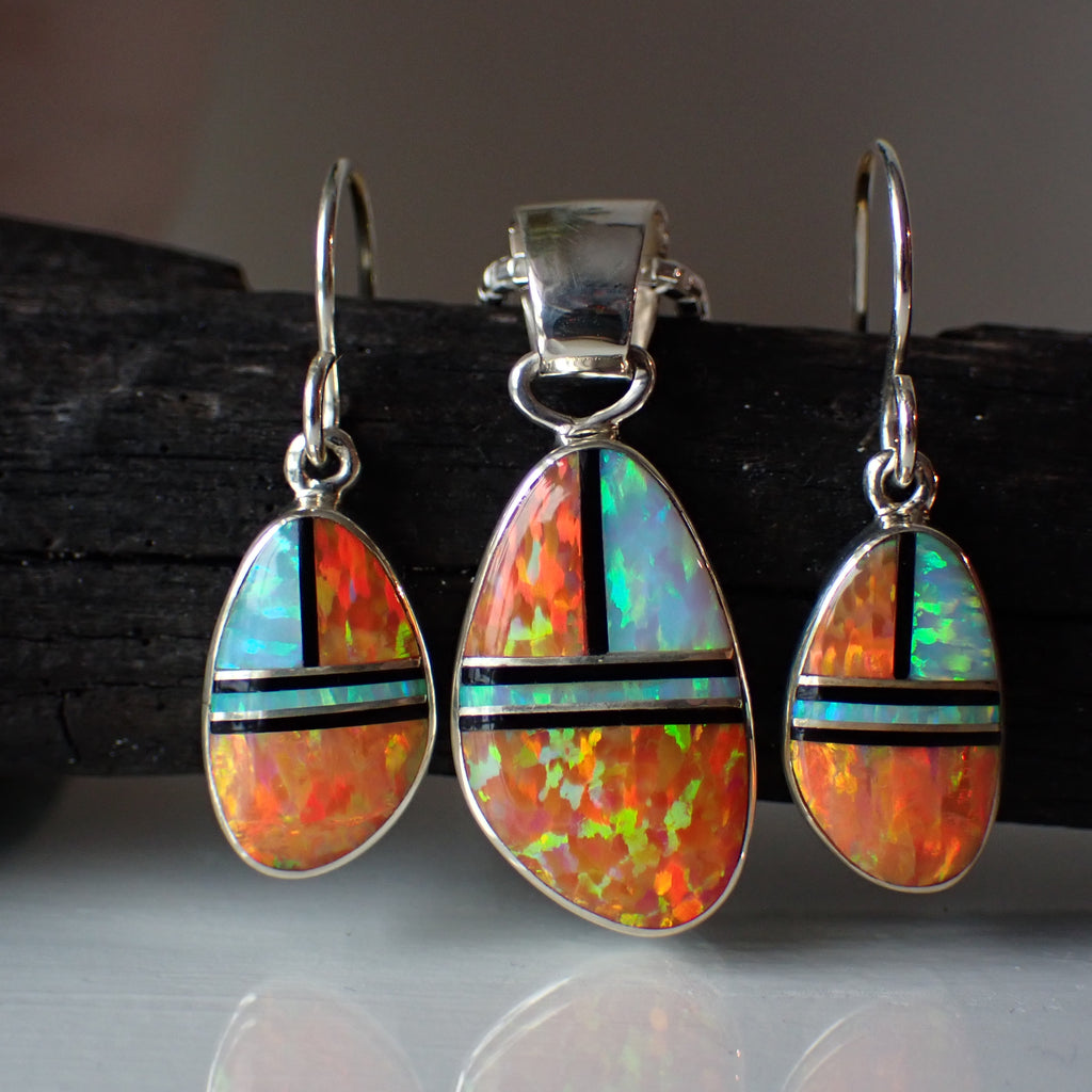 orange opal inlay jewelry set