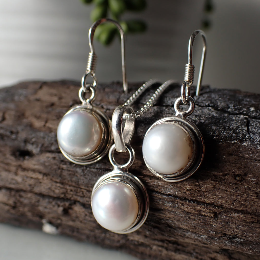 sterling silver pearl necklace earring set