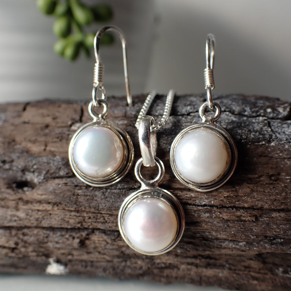 sterling silver pearl necklace earring set