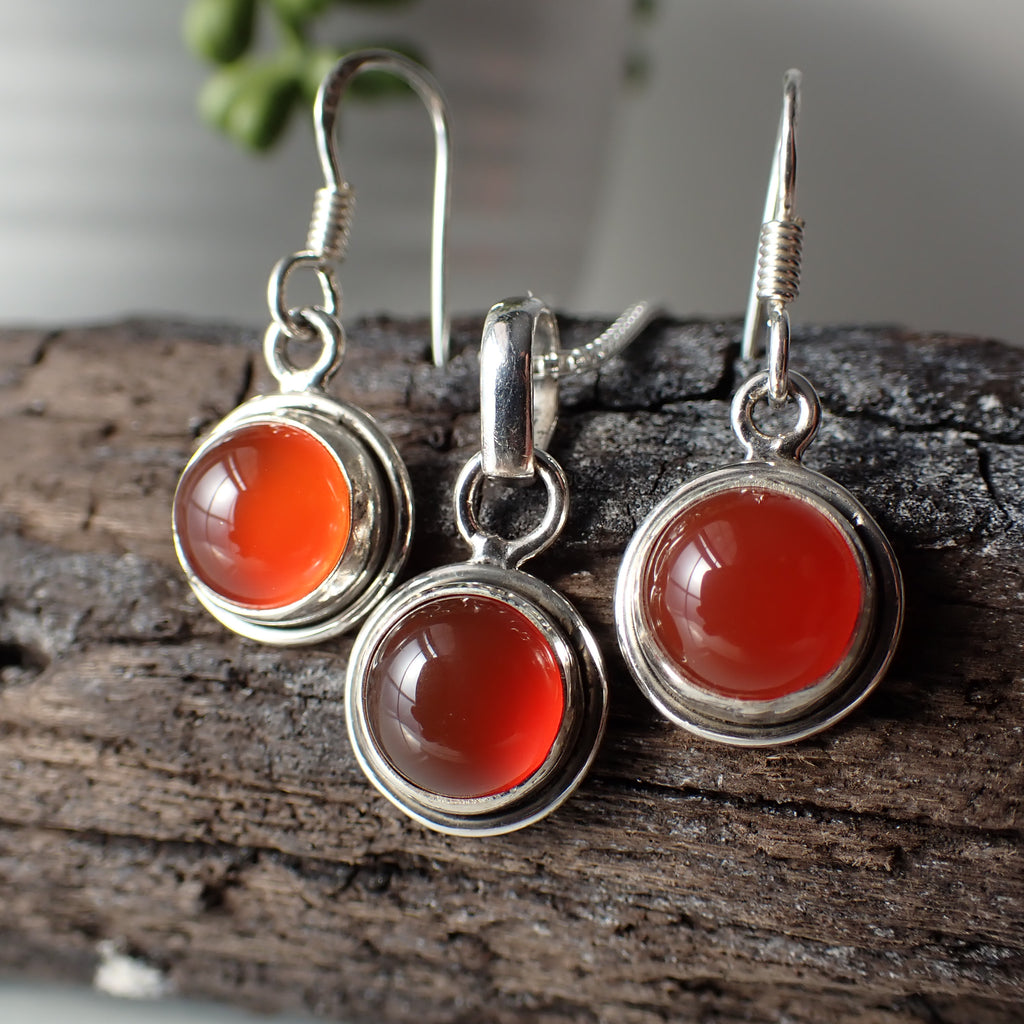 Carnelian Sterling Silver Necklace & Earring Set