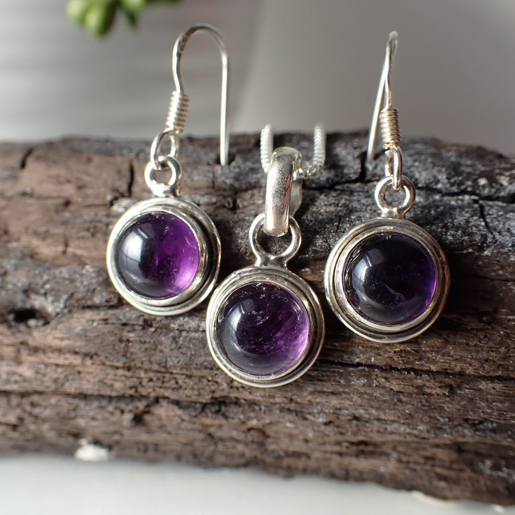 amethyst sterling silver crystal stone  necklace earring set
