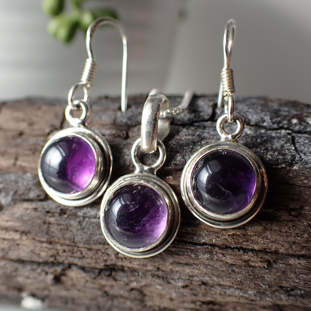 amethyst sterling silver crystal stone  necklace earring set