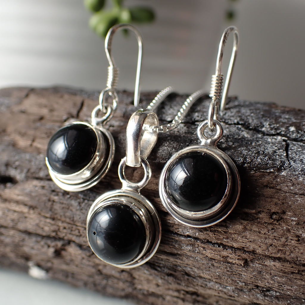 sterling silver onyx stone necklace earring set