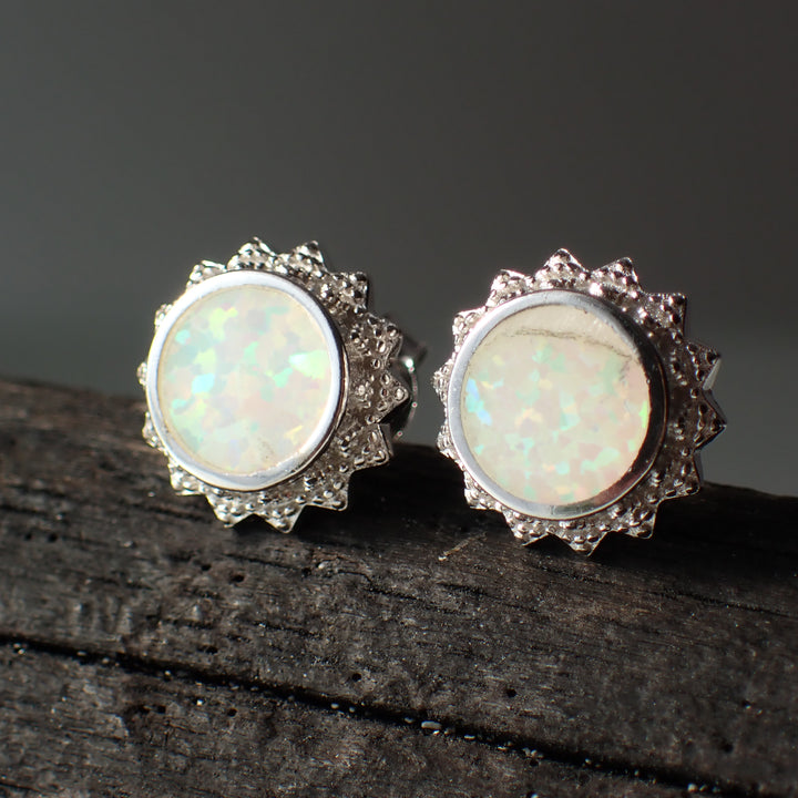 Opal Sterling Silver Stud Post Earrings