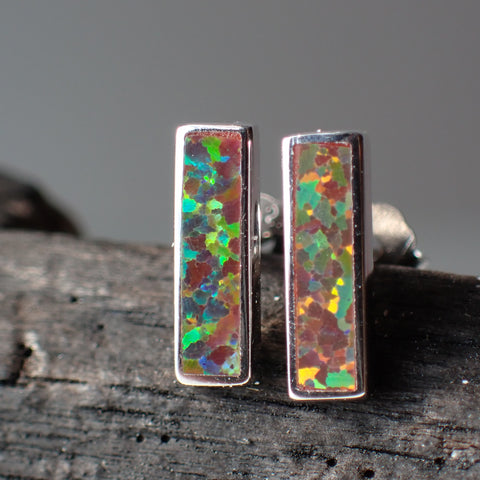 red opal sterling silver stud earrings