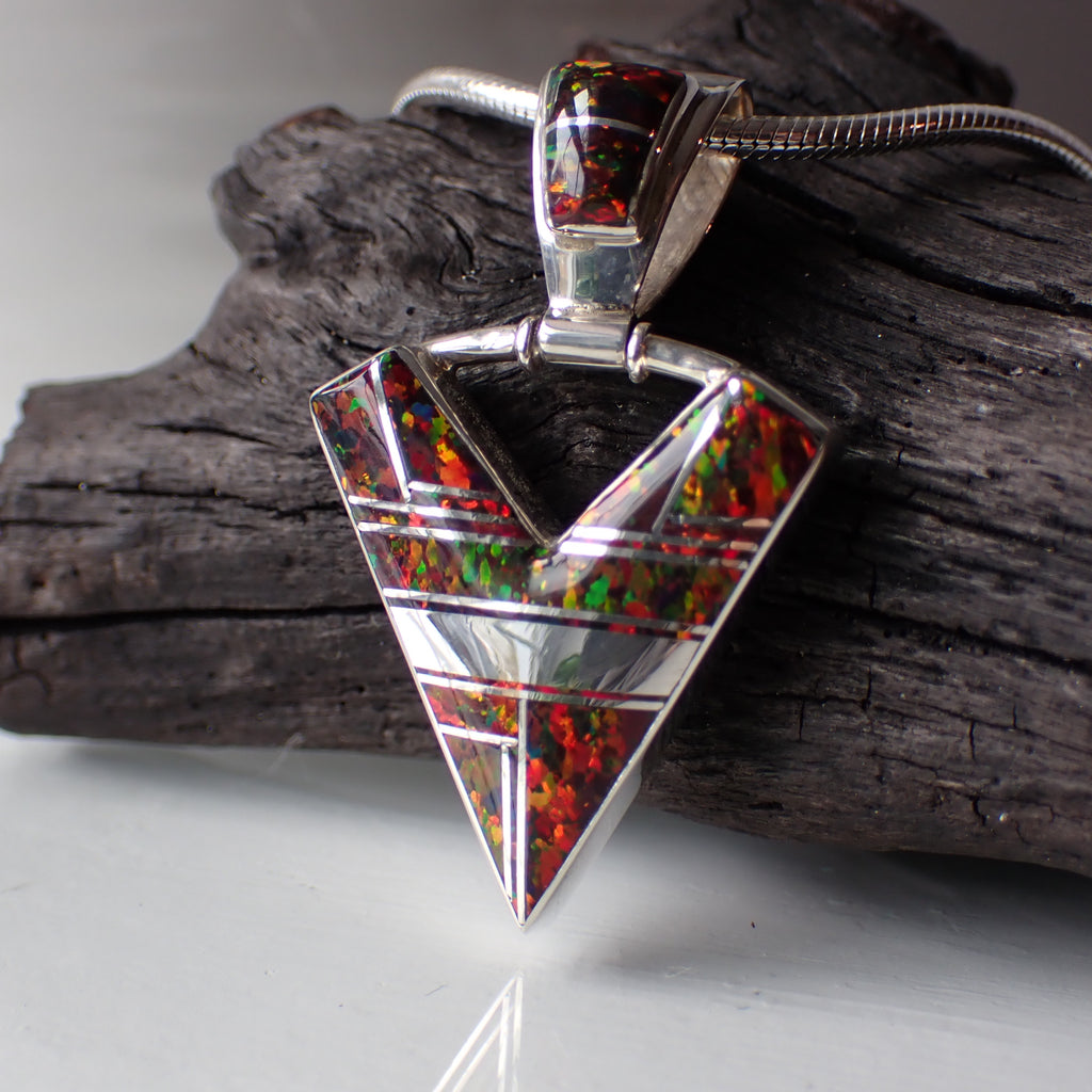 Red Opal Inlaid Sterling Silver Pendant by Native American Artist Cathy Webster