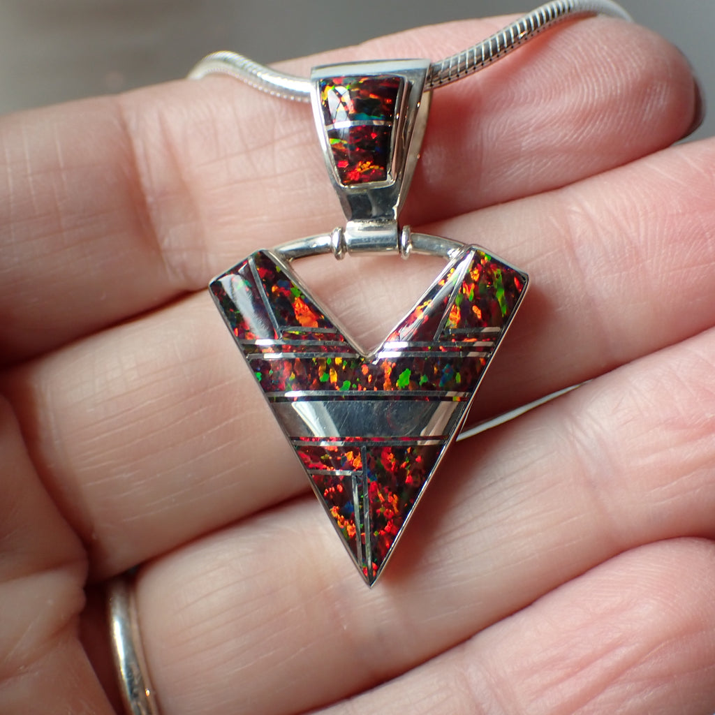 Red Opal Inlaid Sterling Silver Pendant by Native American Artist Cathy Webster