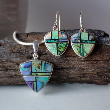Inlay Opal Necklace And Earring Set By Navajo Artist