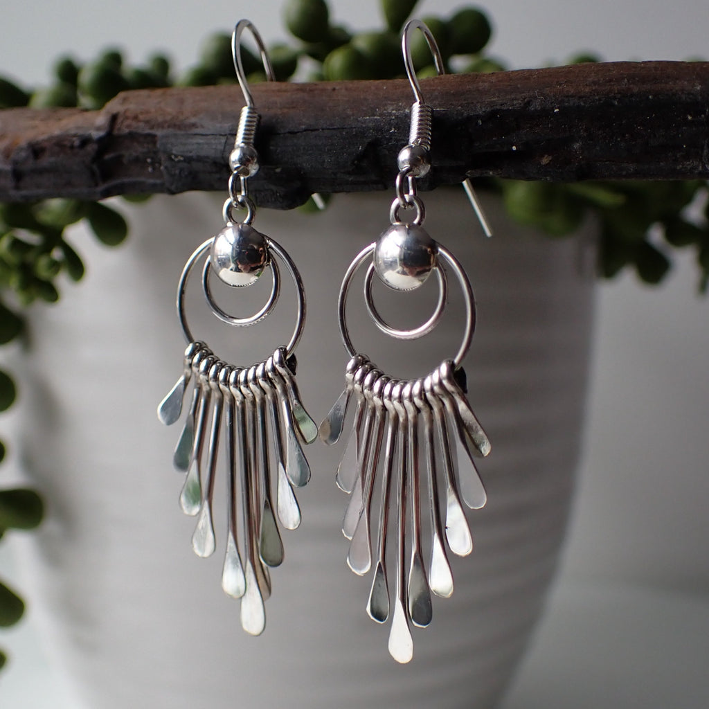 Small Sterling Silver Fringe Waterfall Earrings by Navajo Artist Puline Armstrong