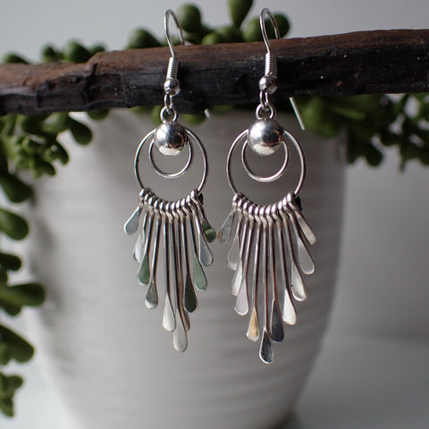 Sterling Silver Fringe Waterfall Earrings by Puline Armstrong