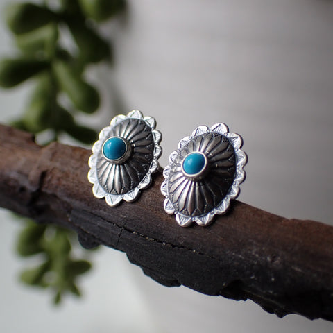 Sterling Silver Turquoise Concho Studs by Native American Artist