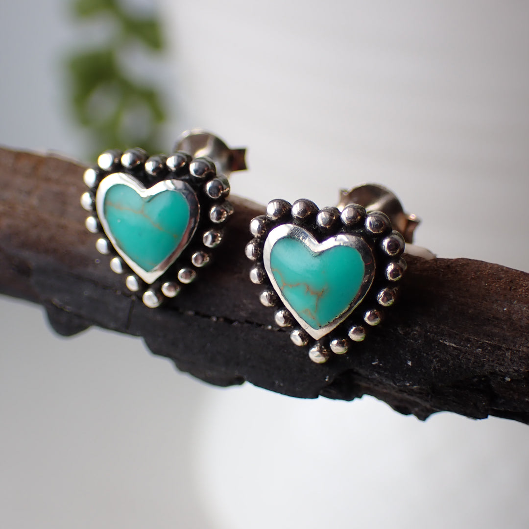 Boucles d'oreilles coeur en argent sterling turquoise 