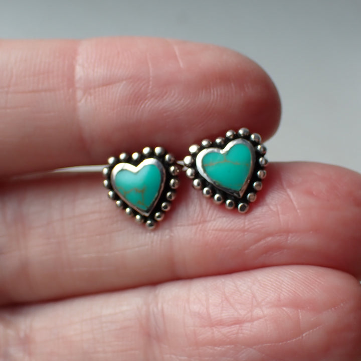 Boucles d'oreilles coeur en argent sterling turquoise 