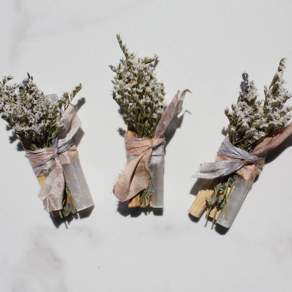 palo santo, dried flowers and selenite bundle