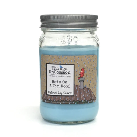 RAIN ON A TIN ROOF SOY CANDLE THINGS UNCOMMON MASON JAR