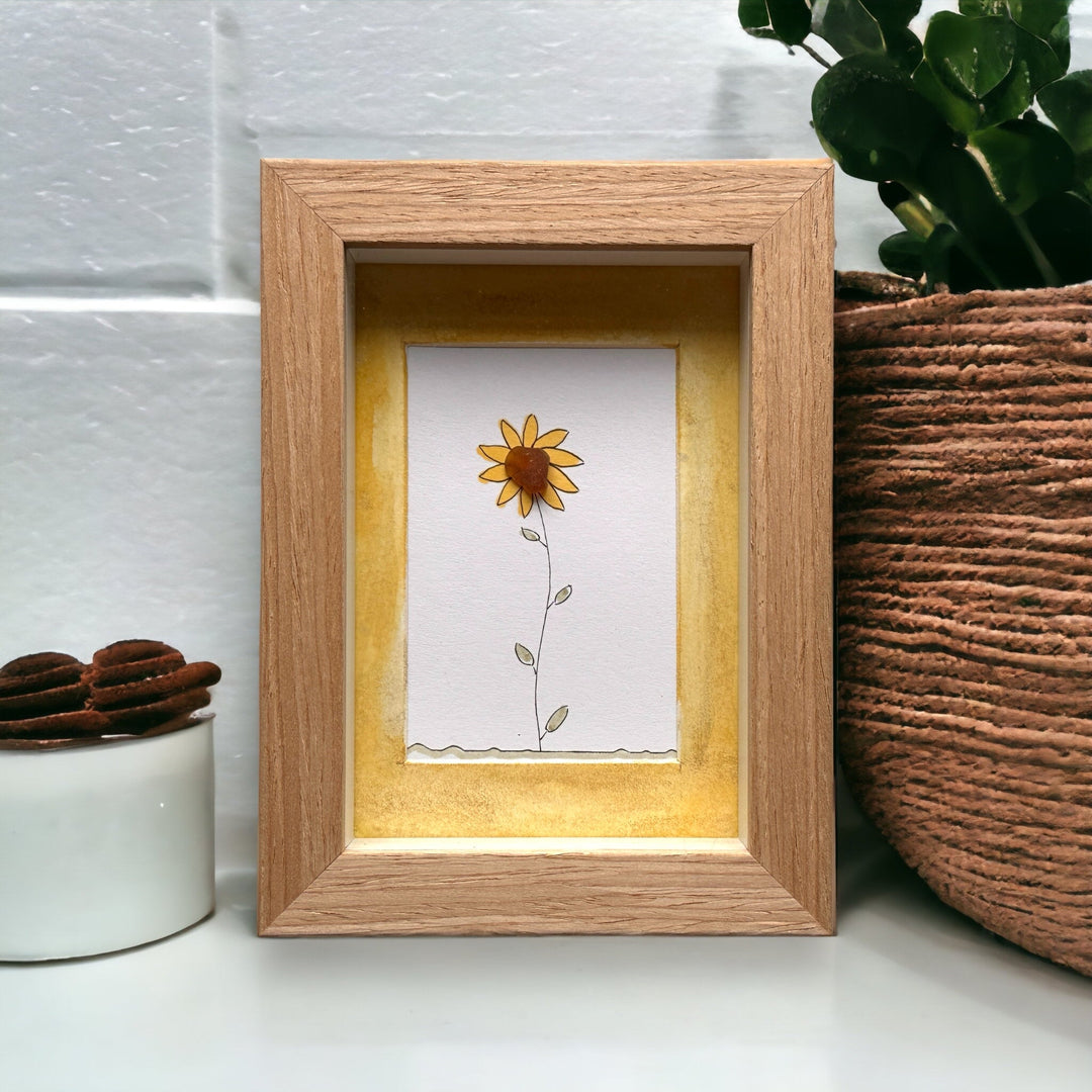 Mini Sea Glass Sunflower Picture
