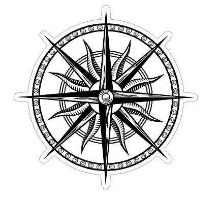 black and white vintage compass rose waterproof vinyl sticker