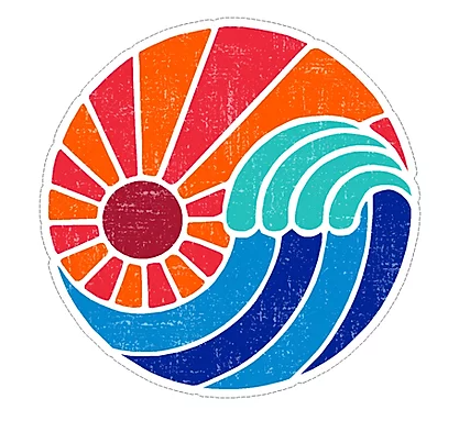 orange and red sun ray with wave vinyl waterproof sticker