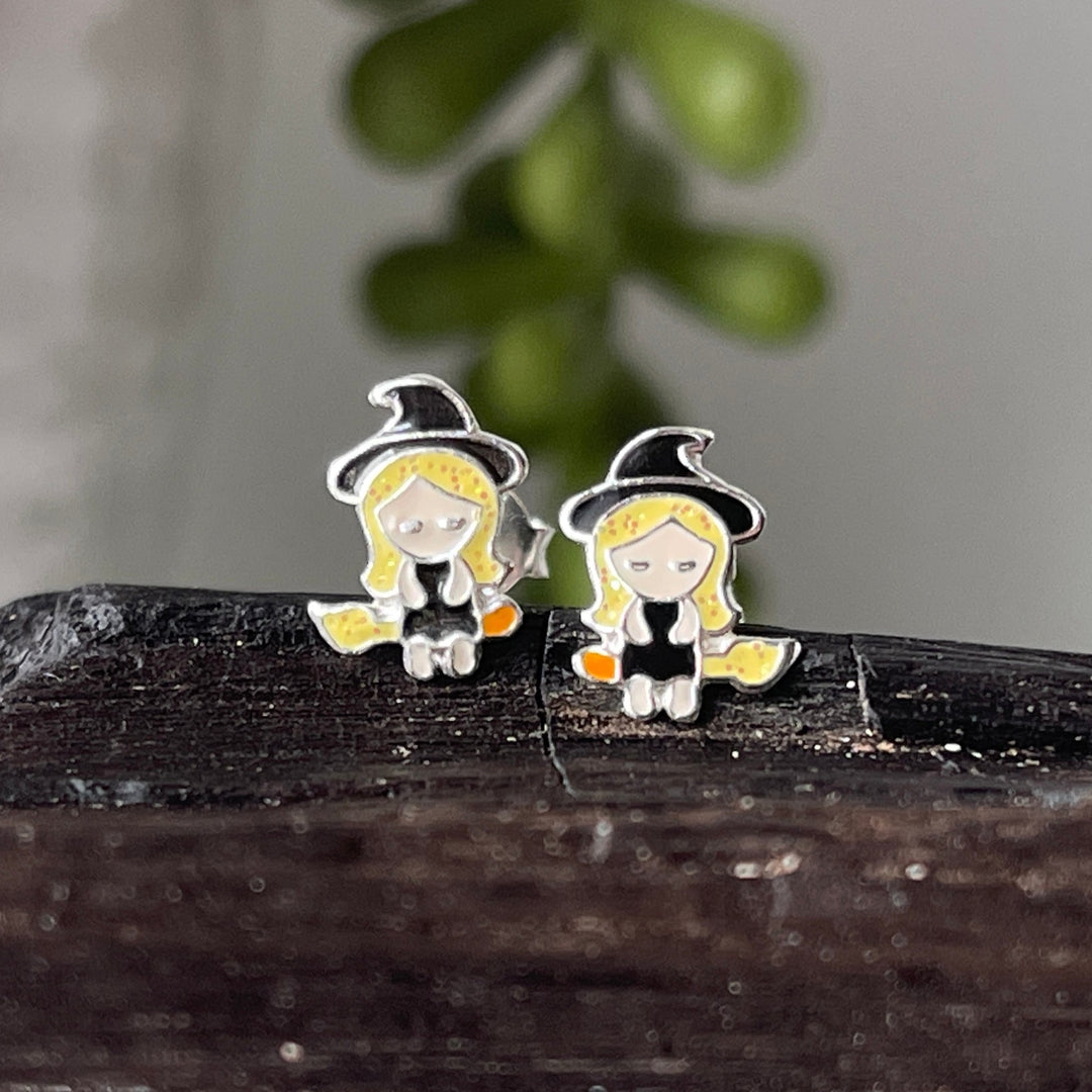 Nickel & Lead Free Sterling Silver Witch Studs // Halloween Studs